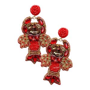 Lily Posh Red Lobster Earring, Seed Bead Marine Life Earring